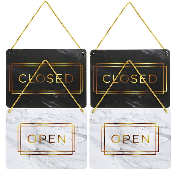 2 Pack Double Sided Open Closed Sign for Business Door, Gold Marble Design Reversible Hanging Sign for Window (11.5 x 8.5 In)