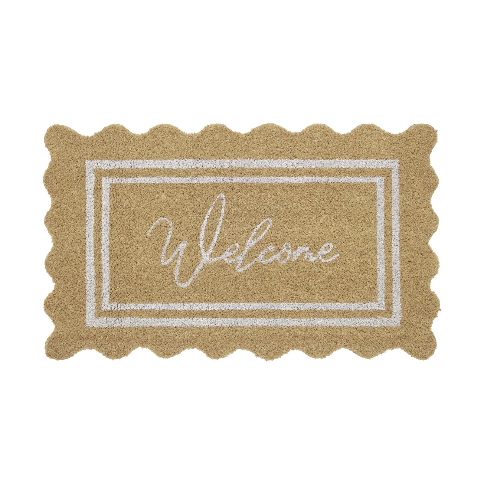 Outdoor Door Mat Welcome Design • Natural Wave Edge Coir Doormat • Heavy Duty Dirt Scraper Entrance Rug • Non Slip Front Porch Entryway Decor