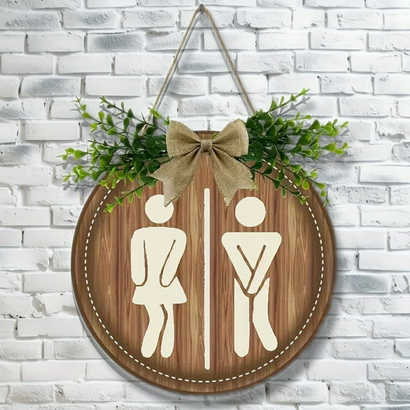 Huepoe Rustic Wooden Toilet Sign with Artificial Leaves – Gender Bathroom Decor for Home, Cafe, Restaurant, Bar (9.06")