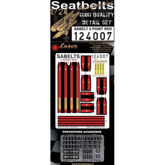HGW 1:24 Seatbelts Sabelt 6 Point Red #2 - PE Colored Detail Set #124007