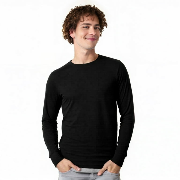 Men's Long Sleeve Crew Neck Ribbed Cuff Solid Tee/T-Shirt