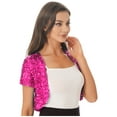 thumbnail image 7 of Aislor Women's Shiny Sequin Jacket Short Sleeve Open Front Cardigan Jacket Bolero Shrug Coat Tops Hot Pink One Size, 7 of 7