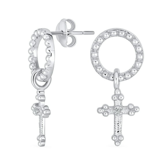 Bling Jewelry Womens Classic Christian Fleur De Lis Dangle Cross Earrings  Sterling Silver