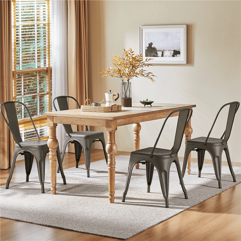 Alden Design Industrial Modern Metal Dining Chairs, Set of 4, Gunmetal Gray
