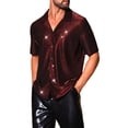 thumbnail image 4 of INSPIRE CHIC Men's Camp Collar Metallic Short Sleeve Button Down Shiny Disco Shirts S Red, 4 of 4