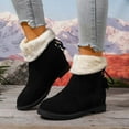 thumbnail image 2 of Wovix Womens Snow Boots Faux Suede Boots Slip-On with Side Pom Round Toe Shoes Chunky Winter Warm Boots Trendy Daily Black 35, 2 of 7