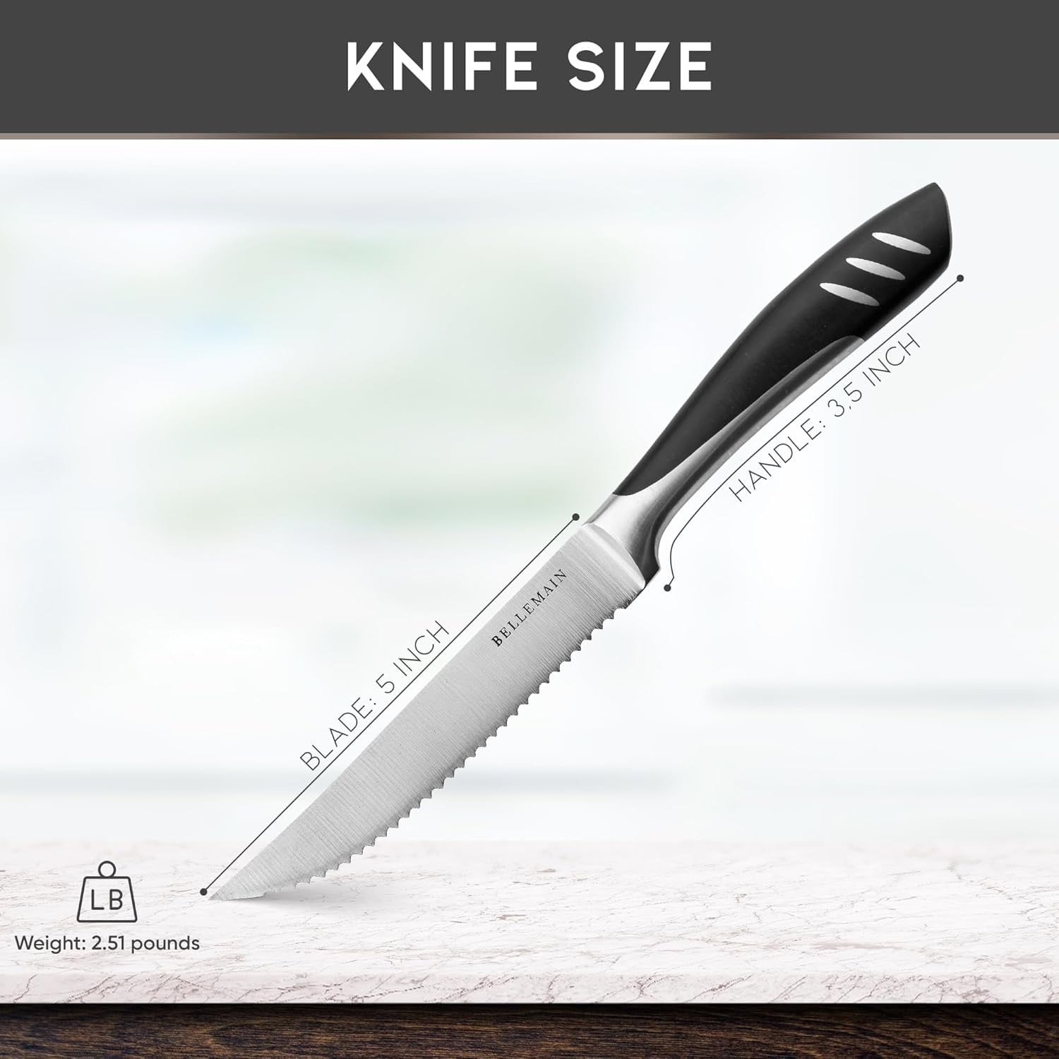 Bellemain Set of 4 Premium Steak Knives Set for Kitchen, Kitchen Knife Set with Steel Blades