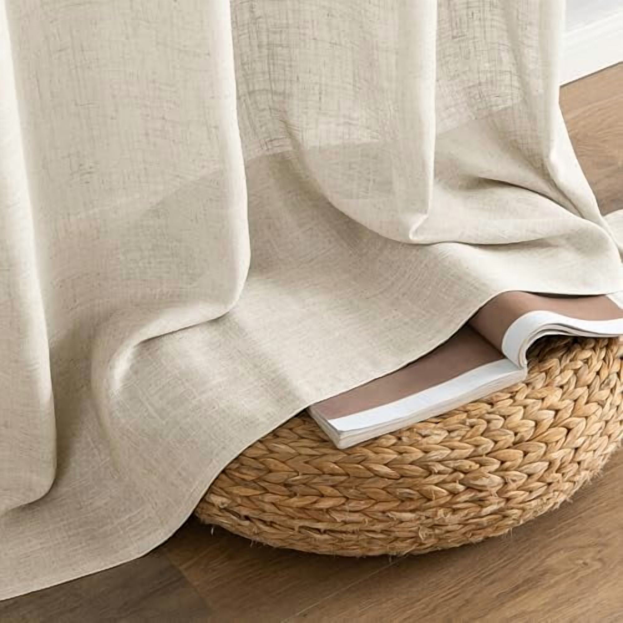 Beige Linen Curtains 54 Inch Length 2 Panels for Bedroom Living Room, Soft Linen Textured Window Drapes Semi Sheer Light Filtering Back Tab Rod Pocket Farmhouse Modern Burlap Look Decor