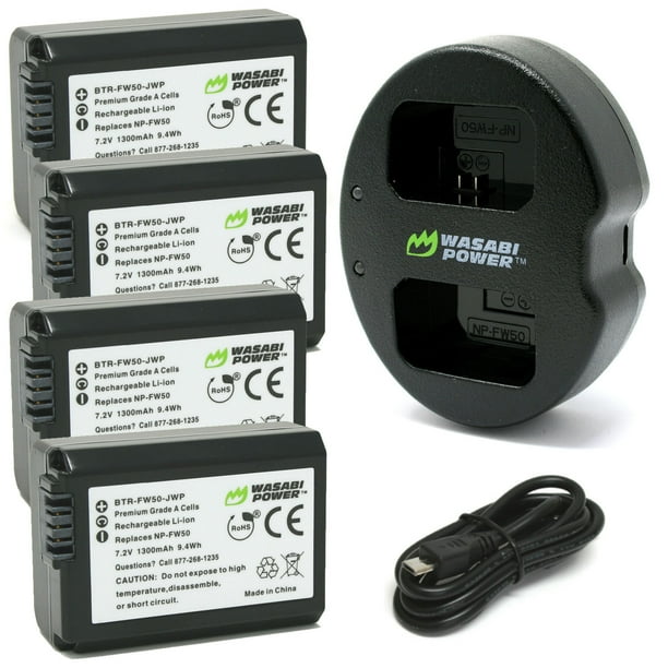 Wasabi Power Battery (4Pack) and Dual USB Charger for Sony NPFW50