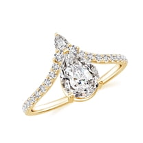 1.78 CT Diamond Moissanite Tiara Dainty Engagement Ring in Sterling Silver/ Yellow Gold Plated Pear Shaped Curved Wedding Band Ring April Birthstone, Birthday, Anniversary Jewelry, Ring Size 5