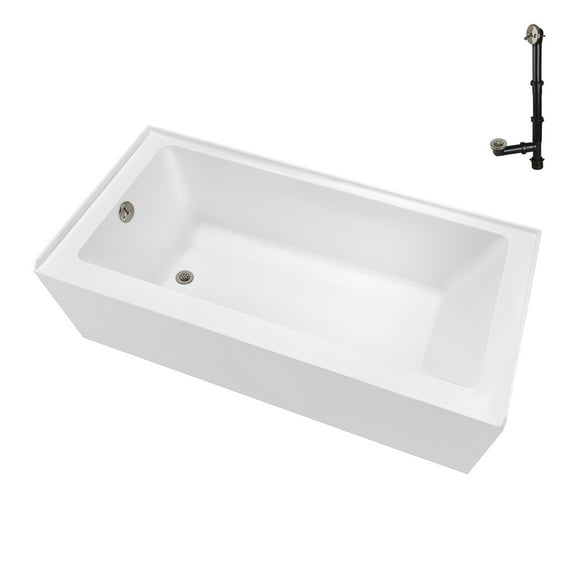 Streamline NAL-5600-BNK 66 in. x 32 in. Acrylic Left-Hand Drain Alcove Bathtub in Glossy White With External Drain in Brushed Nickel