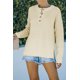 thumbnail image 4 of ABPHQTO Suéter de mujer con cuello henley en beige y hombros caídos con aberturas, 4 of 5