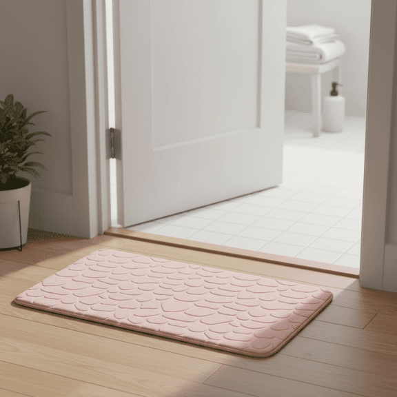 20 x 32 Inch Textured Pebble Bath Mat Water Absorbent Underfoot Comfort Rug for Powder Room Restroom and Indoor Entryways Low Profile Pink