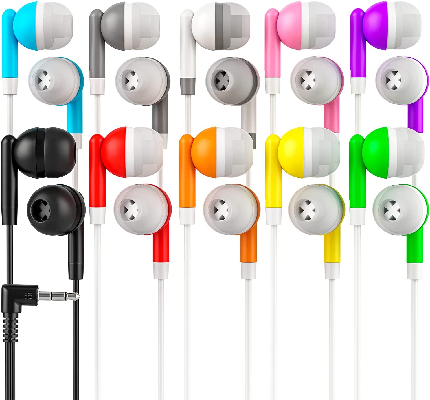 Kids Earbuds Headphones 10 Pack Wholesale Bulk School / Library / Office Supplies Disposable Earphone Earbuds Wired Headset for Kids, Adults - Individually Bagged Gift - Multi Color