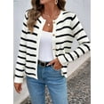 thumbnail image 4 of Women Striped Cardigan Sweaters Button Down Cropped Knit Lady Jackets Coat Fall Outfits Trendy Cardigan Black & White L, 4 of 10