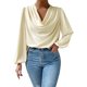 thumbnail image 1 of Blusa de gasa para mujer con cuello en V, volantes, pliegues y mangas acampanadas, blusa holgada informal para otoño, 1 of 4