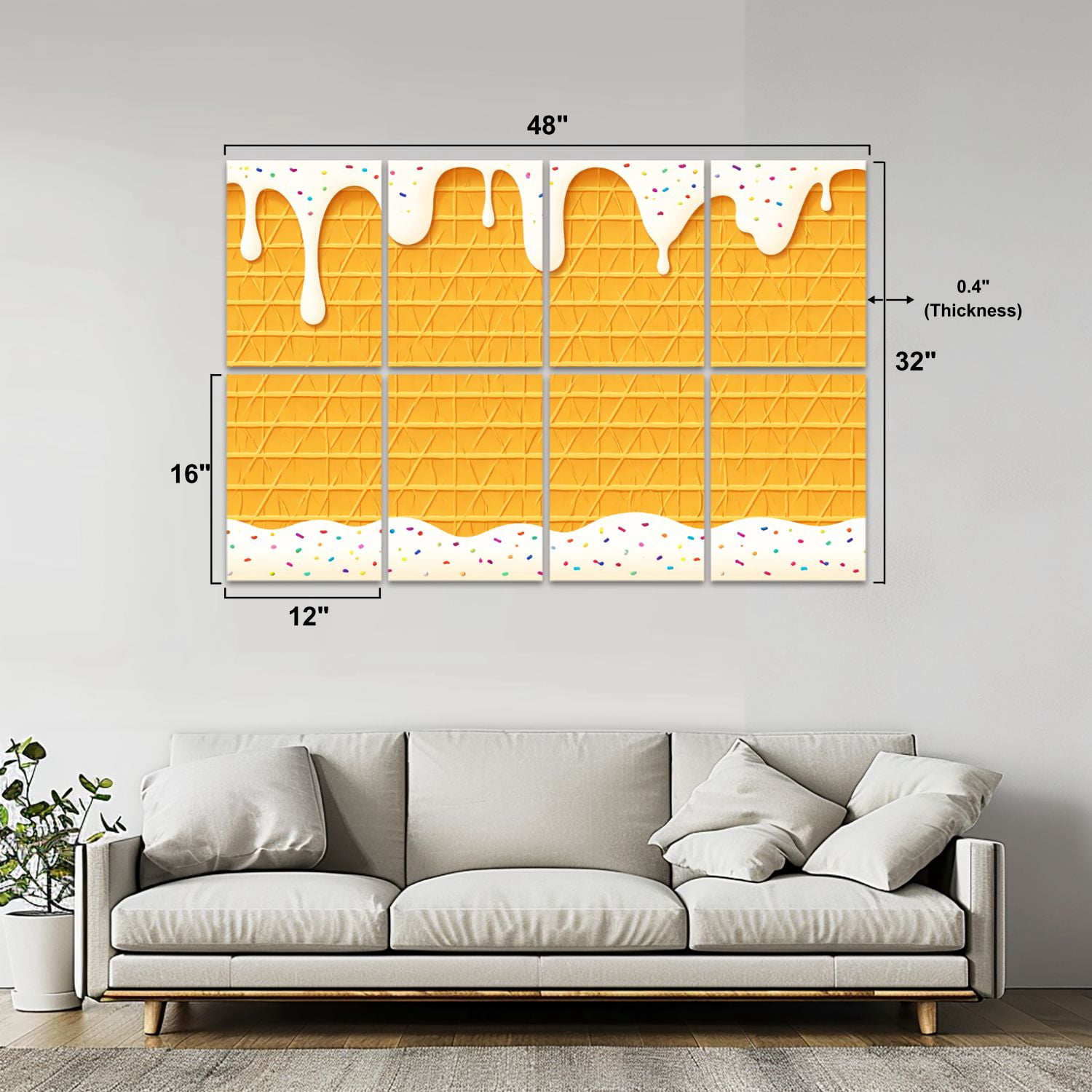 8 Pack Art Acoustic Panels Sound Absorbing Ice Cream Cone Dripping White Glaze Wafer Texture Abstract Decorative Soundproof Wall Panels Self Adhesive for Nursery Game Room Bedroom 48"x32"