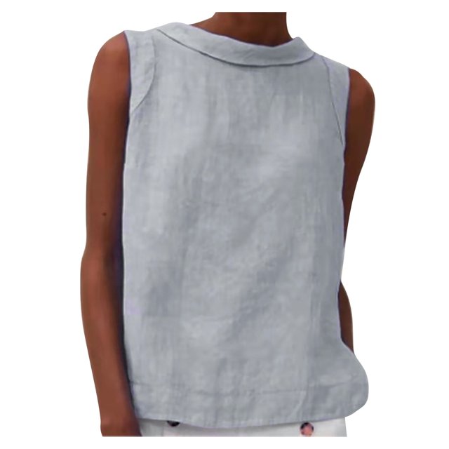 Besolor Débardeurs d'Été Grande Taille pour Femmes Col Rond Sans Manches en Coton et Lin Chemises Décontractées Amples pour Sortir