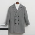thumbnail image 2 of Huowey Kids Coat Double Buttoned Peacoat Notched Lapel Collar Wool Blend Long Coat With Pockets Autumn Streetwear,Grey,15-16 Years, 2 of 8