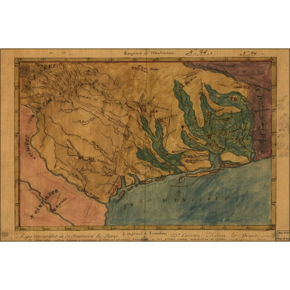 24"x36" Gallery Poster, topo map Texas 1822 by stephen austin in spanish