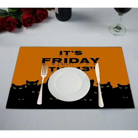 

ABPHQTO Halloween Black Cats Friday 13 Table Placemat Food Mat 12x18 Inch Pack of 2