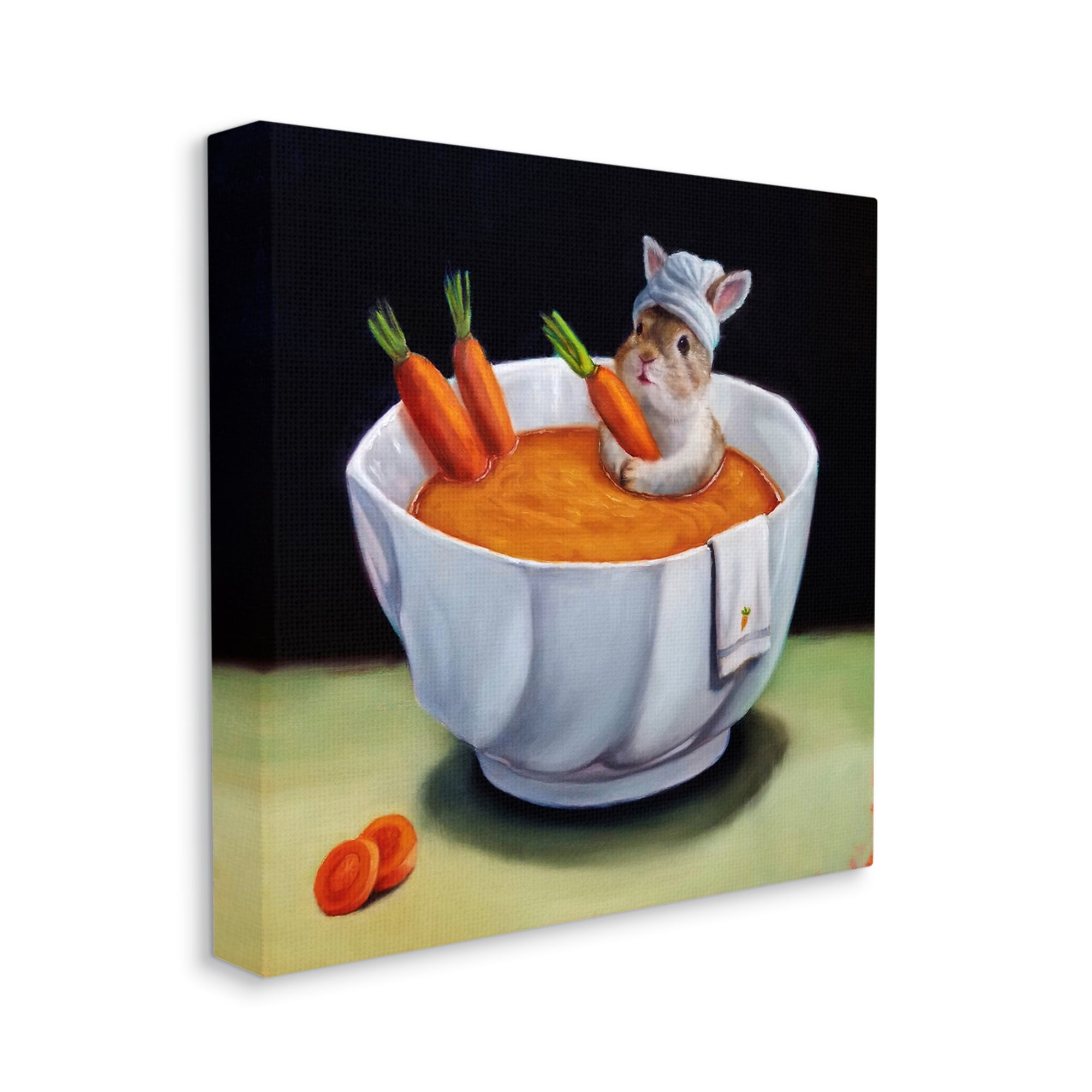 Stupell Industries Bunny Rabbit Carrot Vegetable Soup Bath Animal Portrait Painting Gallery Wrapped Canvas Print Wall Art, Design by Lucia Heffernan