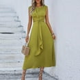 thumbnail image 3 of LYEAA Spring Dresses for Women Plus Size Crew Neck Sleeveless Flowy Ruched Long Dresses Solid Casual Dressy Tie Elastic Waist Pullover Dresses Comfort Holiday Dresses Yellow L, 3 of 4