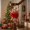 Red, variant on Christmas Teardrop Hanging Ornament with Snow Flocked Pine Needles Red Green Balls Berry Clusters and Plaid Bow for Staircase Fireplace Mantel