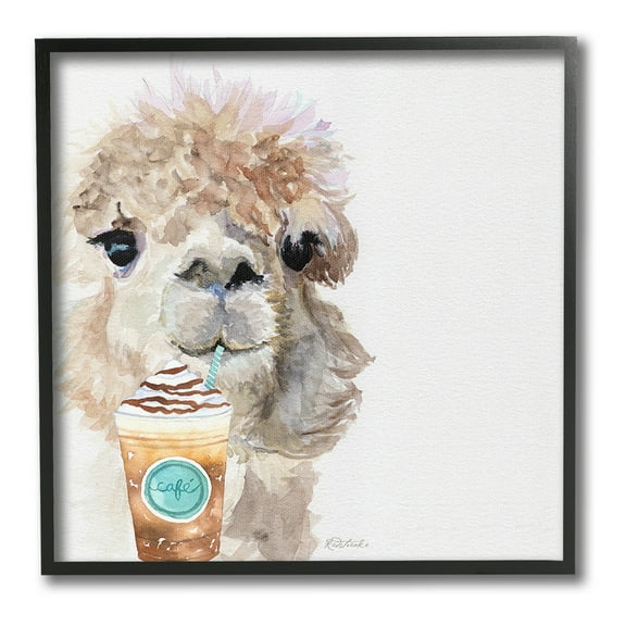 Stupell Industries Alpaca & Coffee Latte Animals & Insects Painting Black Framed Art Print Wall Art, 12 x 12