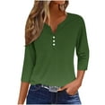 thumbnail image 2 of Teissuly Women's Fashion Casual Solid T-shirt 3/4 Sleeves Buttons Blouse V-Neck Casual Tops, 2 of 5