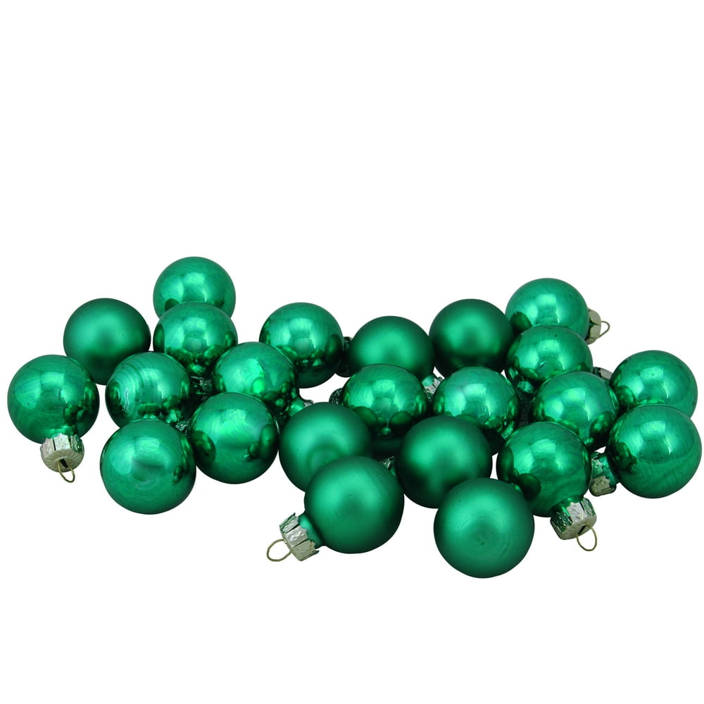 NORTHLIGHT 24ct Matte Mini Glass Ball Christmas Ornament Set 1" Green