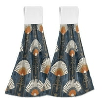 Yayeee Kitchen Hanging Hand Towels Set of 2 with Loop Bathroom Absorbent Tie Towel, Orange Elegant Geometric