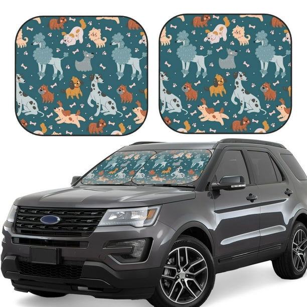 Balery Dogs Parasol para parabrisas de coche de 2 piezas | Parasol plegable para parabrisas delantero de coche para la mayoría de sedanes-Medium