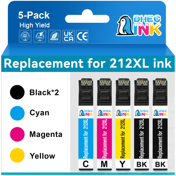 DHECINK 212XL Ink Cartridge Compatible for Epson 212 Ink for Ink 212 212XL for Expression Home XP 4100 Printer