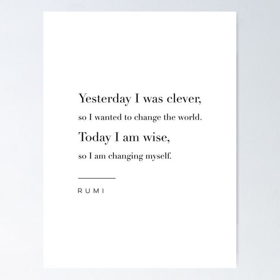 Yesterday I Was Clever By Rumi Poster- Unframed Poster | Wall Art | Perfect For Home Decor & Gifts, 8x12