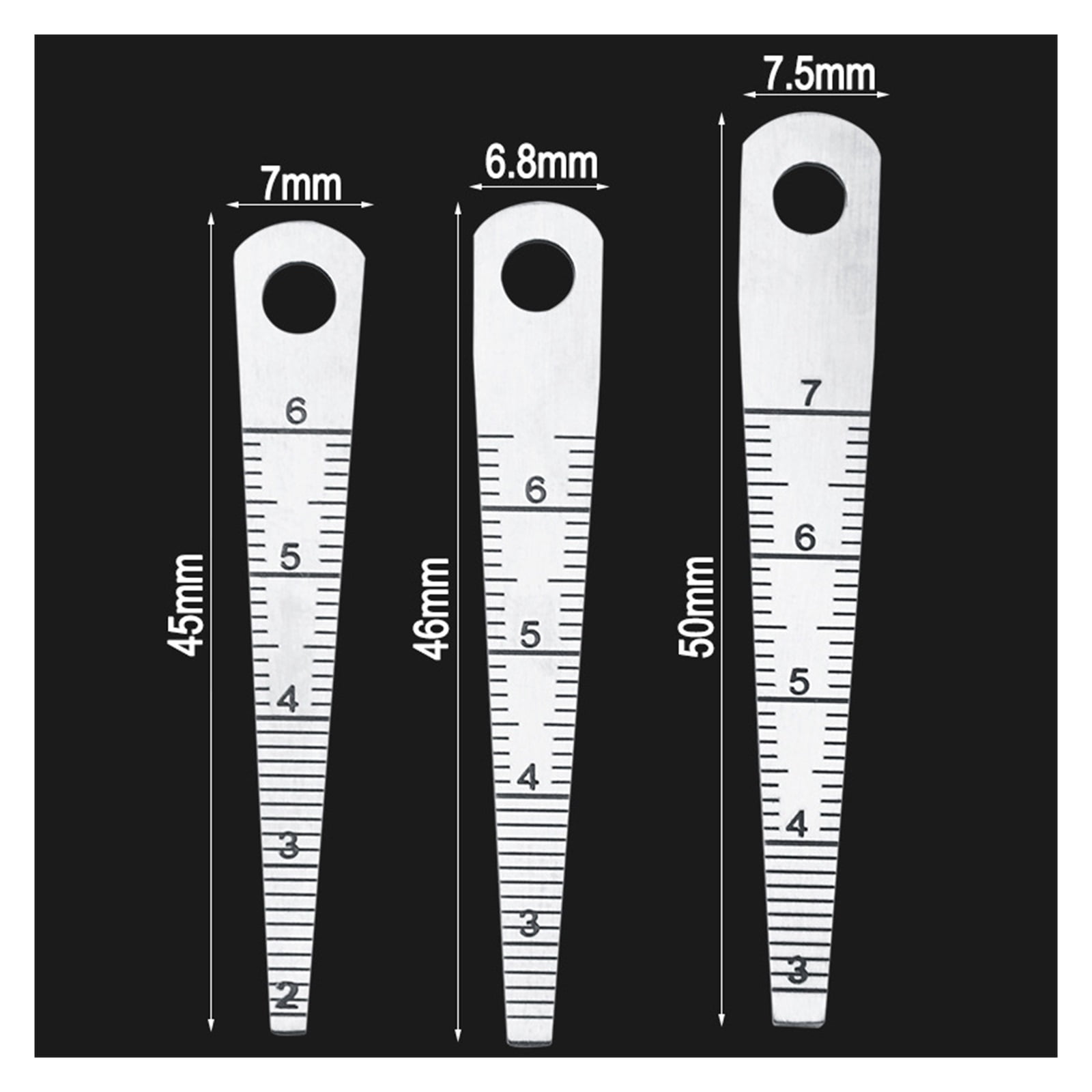 6pcs/set Taper Gauge 0-7mm Weld Inspection Ruler Stainless Steel Feeler Gauges Aperture Scale Hole Inspection Measuring Rulers ,Easy to Use