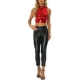thumbnail image 2 of INSPIRE CHIC Women's Top Mock Neck Zipper Front Sleeveless Holographic Sparkle Party Tops XL Red, 2 of 6
