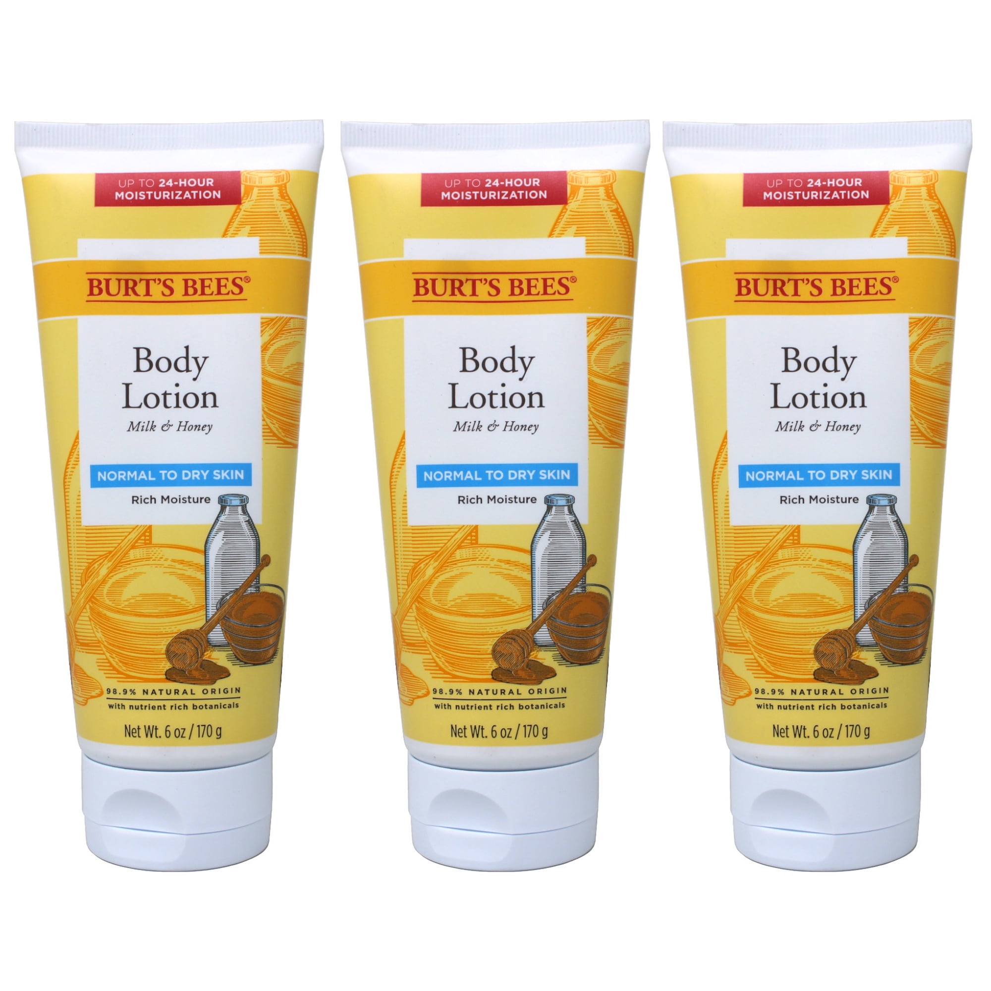 Burt’S Bees Body Lotion For Normal To Dry Skin With Milk & Honey, 6 Oz Pack Of 3 (Package May Vary)