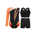 thumbnail image 1 of inlzdz Dance Unitards for Girls Shiny Rhinestones Color Block Asymmetrical Skating Leotard with Orange 16, 1 of 5