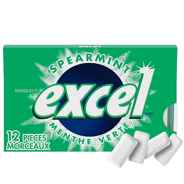 Gomme à mâcher Excel Menthe verte, sans sucre, format individuel, 12  morceaux 1 emballage, 12 morceaux
