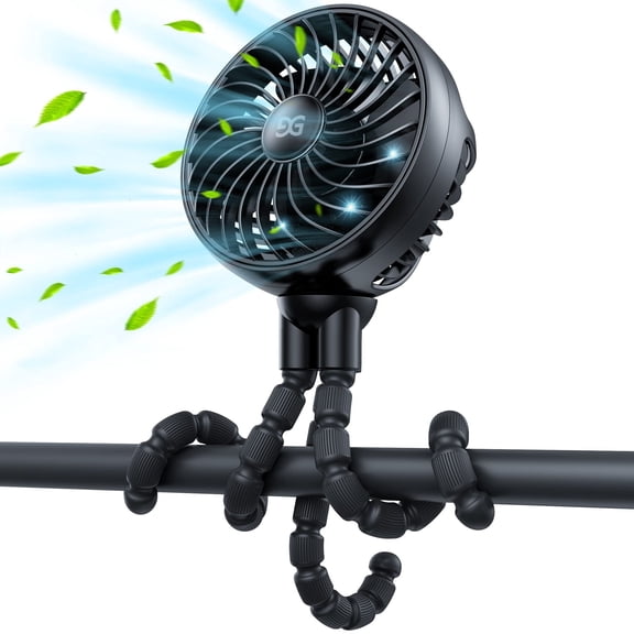 Stroller Fan Clip on for Baby, Flexible Tripod & Rechargeable Battery, Small Personal Fan, Mini Portable Fan for Travel, Handheld, Car (Black)