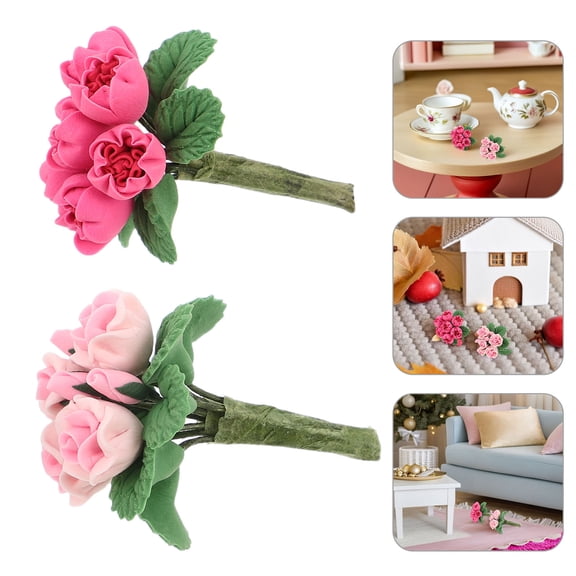 OUNONA 2Pcs Tiny Dollhouse Flowers in Assorted Colors for Micro Landscape Decor