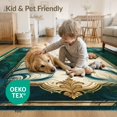 thumbnail image 4 of ODIKA 9'x12' Washable Area Rug Non-Shedding, Easy Care Bathroom Classical Damask Vintage Watercolor Plume Border Ornamental for Master Suite, California King, Under Bed, 4 of 7