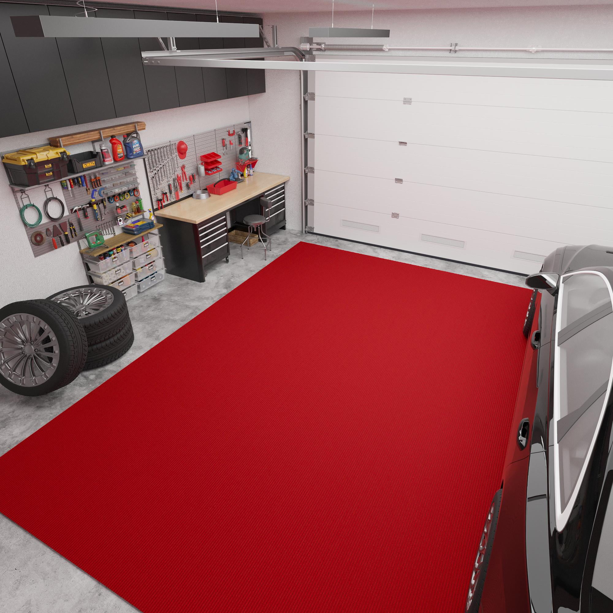 Ottomanson Non-Slip Hallway Runner Rug 6'6" x 34' Indoor/Outdoor Custom Size Utility Carpet for Garage, Red Ribbed
