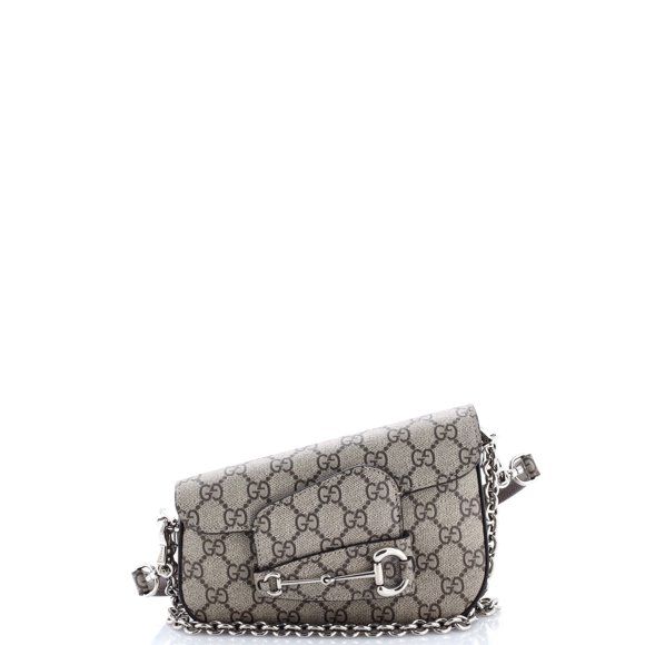 Pre-Owned Horsebit 1955 Asymmetric Shoulder Bag GG Coated Canvas Mini By Rebag