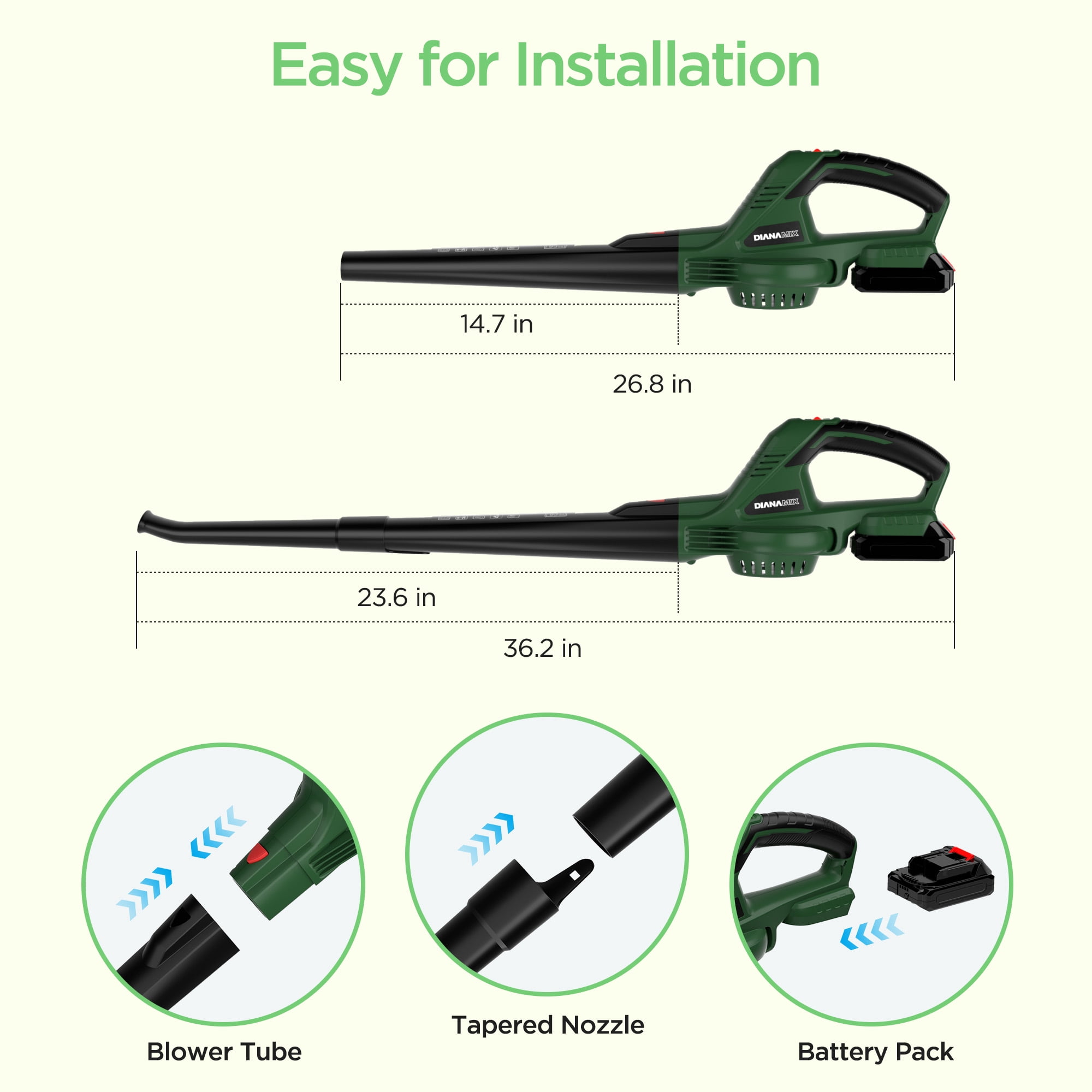 KAIPARA Cordless Leaf Blower with 2 x 2.0 Ah Battery & Charger, Electric Leaf Blower for Lawn Care, 2 Speed Mode, 320CFM 150MPH Battery Powered for Patio, Garden Cleaning
