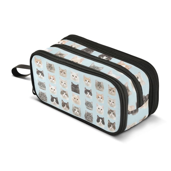 FORMRS Pencil Case with 3 Compartments Zipper Pouch, Elementary School Level and up, Cute Cat Faces