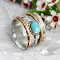 thumbnail image 5 of 925 Sterling Silver Spinner Larimar Ring for Women | Wide Band Fidget Ring with Copper & Brass Spinning Rings, 5 of 7