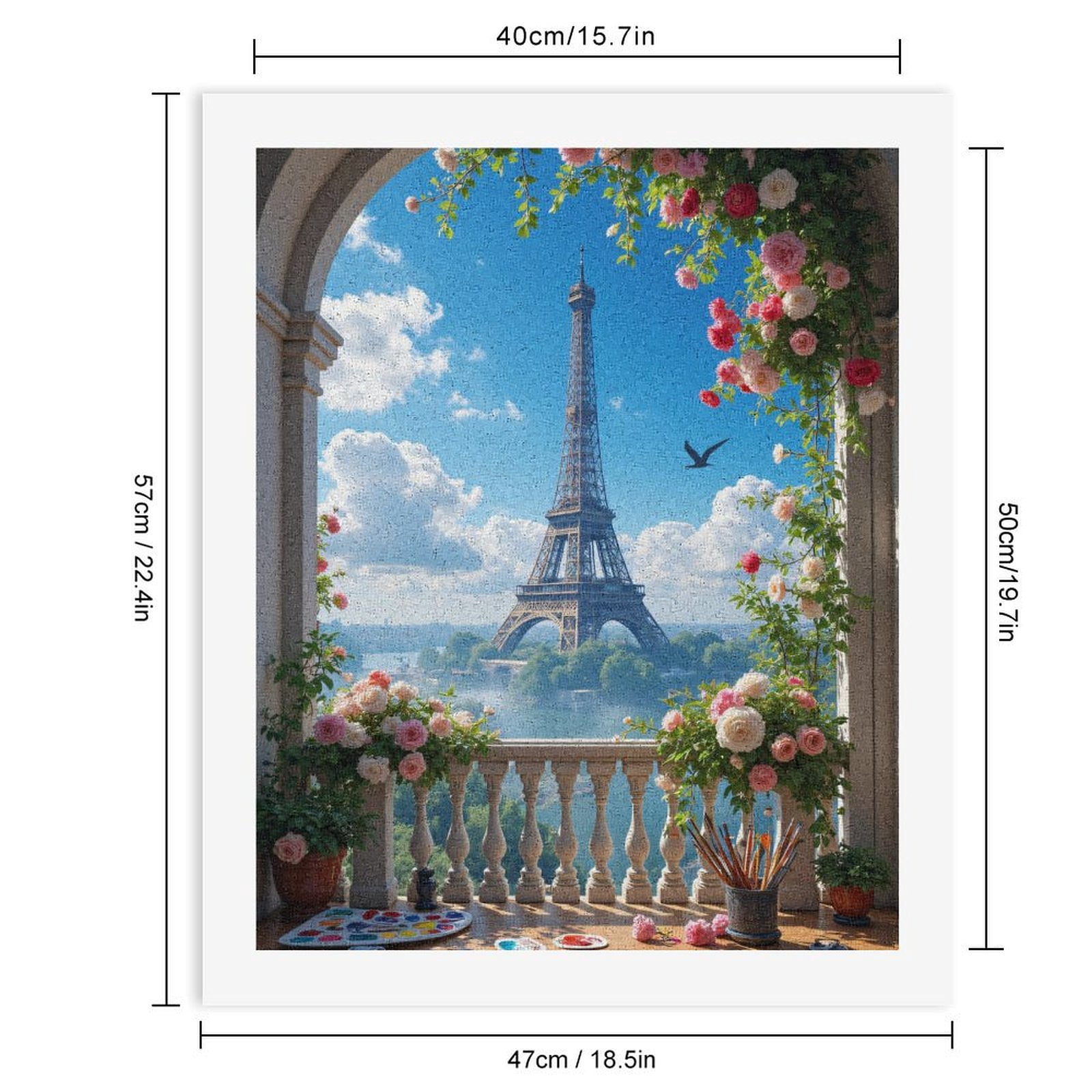 Paint by Numbers Kit for Adults, Paris Balcony Eiffel Flower View Paint by Numbers, Easy Paint by Numbers Kit for Adults Beginner, DIY Adult Paint by Number Kits on Canvas, Home Decor