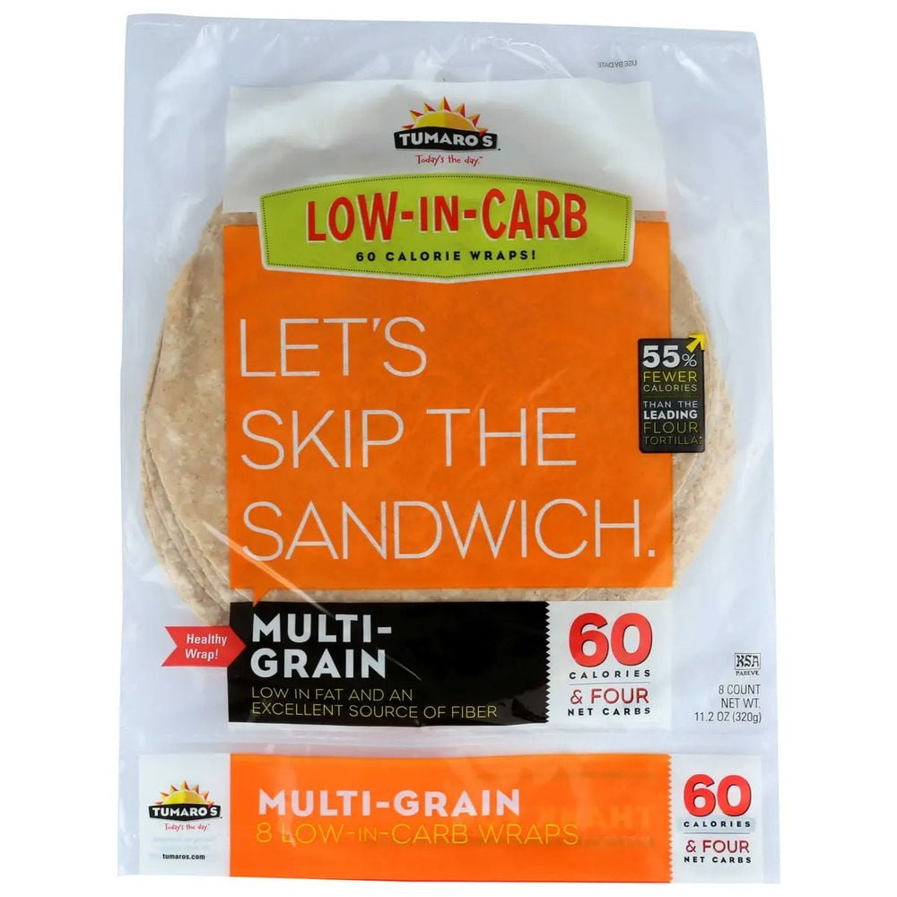 Tumaros Low in Carb Multi Grain Wrap, 8 inch 8 per pack 6 packs per case.